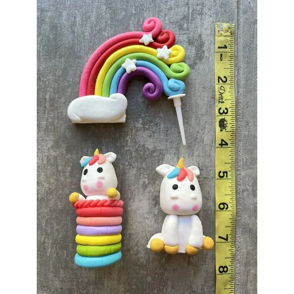 Unicorn Rainbow Cloud Set of 3 Cake Cupcake Birthday Toppers Toddler Girls Party